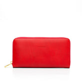 Portafoglio da donna in pelle liscia rossa, chiusura laterale con zip, interno in cuoio naturale, prodotto da Pianigiani.